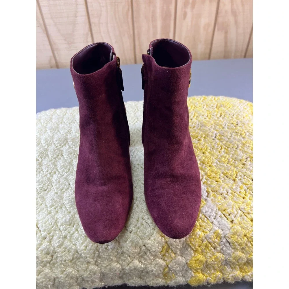 BOHO‎ Ralph Lauren Burgundy Suede Block Heel Ankle Boots Women's Size 7B Wynne